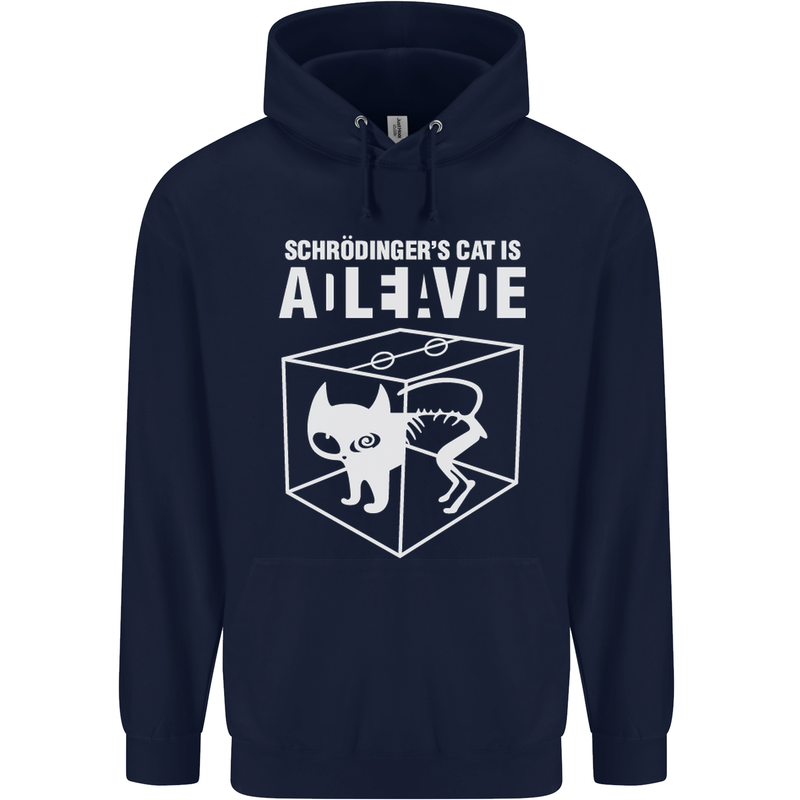 Schrodinger's Cat Science Geek Nerd Childrens Kids Hoodie Navy Blue