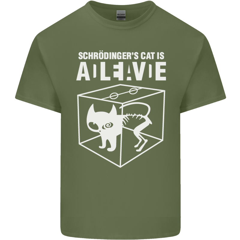 Schrodinger's Cat Science Geek Nerd Mens Cotton T-Shirt Tee Top Military Green