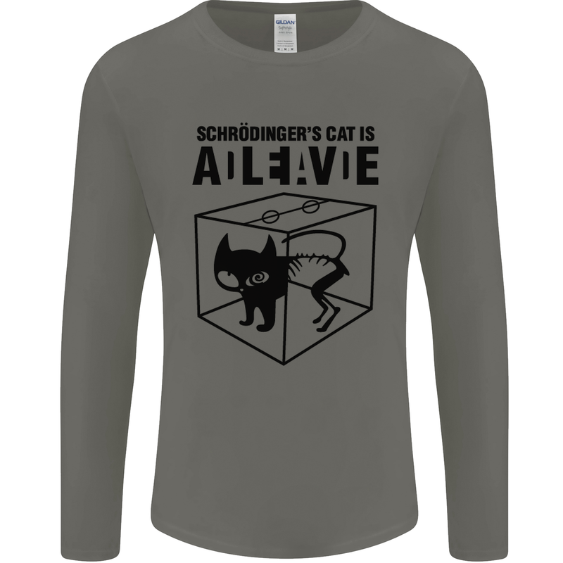 Schrodinger's Cat Science Geek Nerd Mens Long Sleeve T-Shirt Charcoal