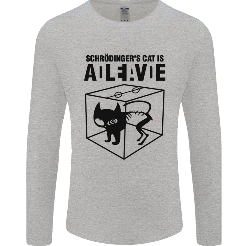 Schrodinger's Cat Science Geek Nerd Mens Long Sleeve T-Shirt Sports Grey