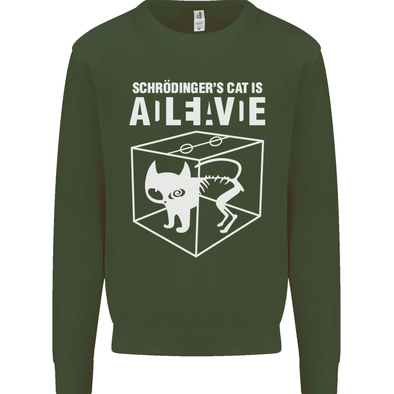 Schrodinger's Cat Science Geek Nerd Mens Sweatshirt Jumper Forest Green