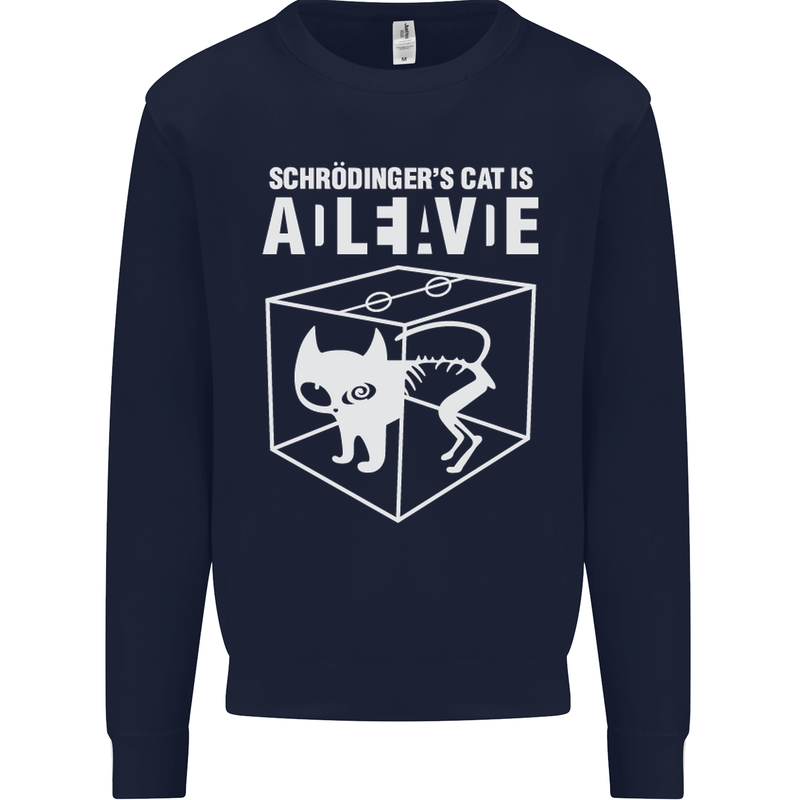 Schrodinger's Cat Science Geek Nerd Mens Sweatshirt Jumper Navy Blue