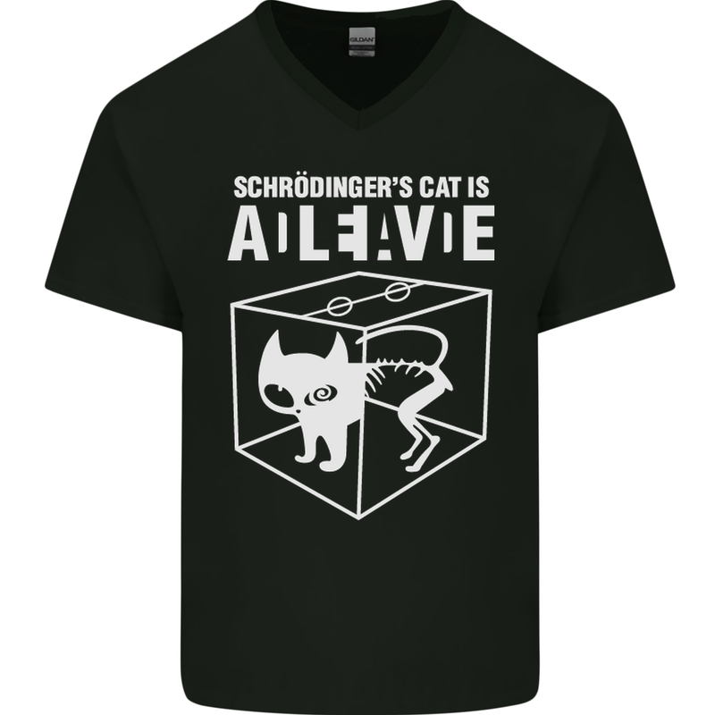 Schrodinger's Cat Science Geek Nerd Mens V-Neck Cotton T-Shirt Black
