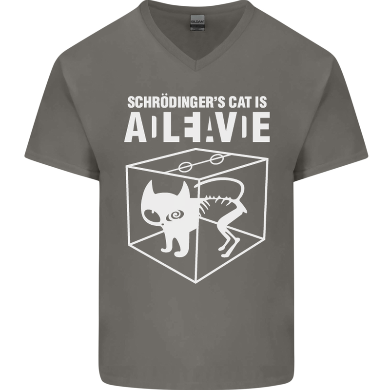 Schrodinger's Cat Science Geek Nerd Mens V-Neck Cotton T-Shirt Charcoal