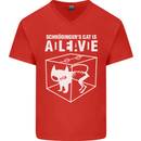 Schrodinger's Cat Science Geek Nerd Mens V-Neck Cotton T-Shirt Red
