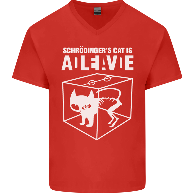 Schrodinger's Cat Science Geek Nerd Mens V-Neck Cotton T-Shirt Red