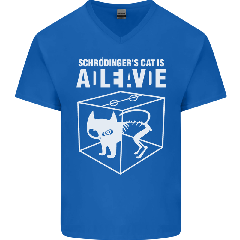 Schrodinger's Cat Science Geek Nerd Mens V-Neck Cotton T-Shirt Royal Blue