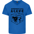 Schrodinger's Cat Science Geek Nerd Mens V-Neck Cotton T-Shirt Royal Blue