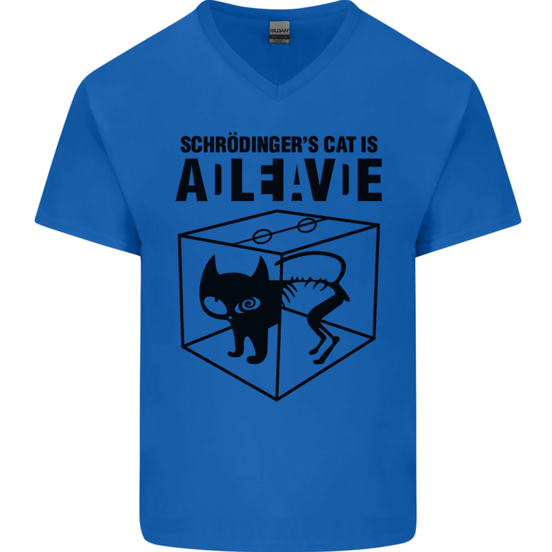Schrodinger's Cat Science Geek Nerd Mens V-Neck Cotton T-Shirt Royal Blue
