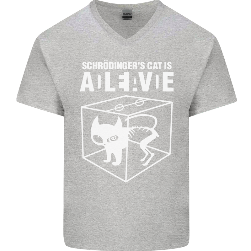 Schrodinger's Cat Science Geek Nerd Mens V-Neck Cotton T-Shirt Sports Grey