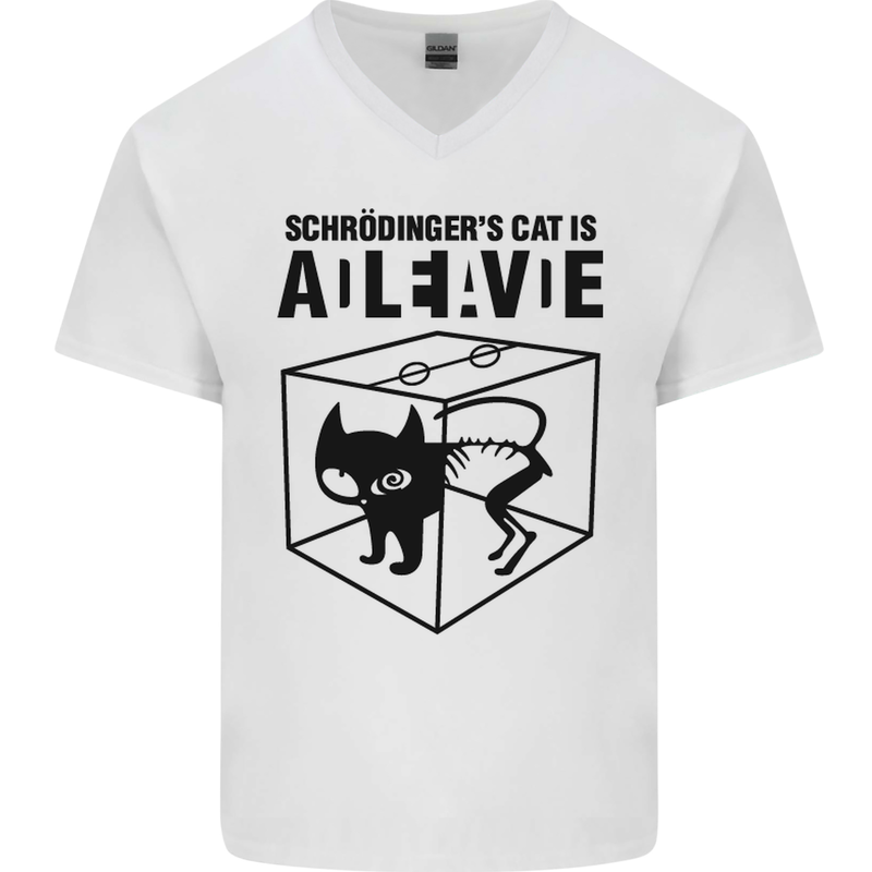 Schrodinger's Cat Science Geek Nerd Mens V-Neck Cotton T-Shirt White