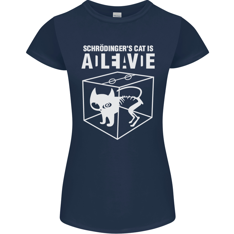 Schrodinger's Cat Science Geek Nerd Womens Petite Cut T-Shirt Navy Blue