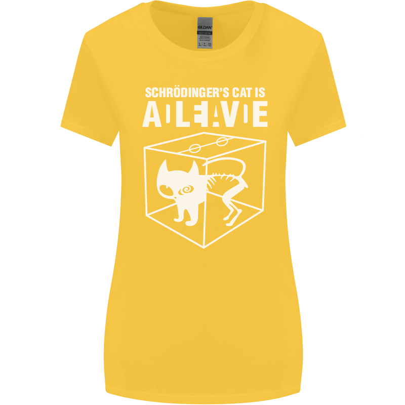 Schrodinger's Cat Science Geek Nerd Womens Wider Cut T-Shirt Yellow