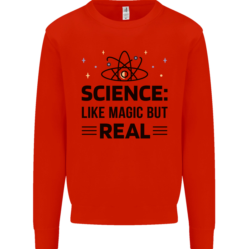 Science Like Magic But Real Funny Geek Nerd Kids Sweatshirt Jumper Bright Red