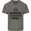 Science Like Magic But Real Funny Geek Nerd Mens V-Neck Cotton T-Shirt Charcoal