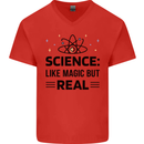 Science Like Magic But Real Funny Geek Nerd Mens V-Neck Cotton T-Shirt Red