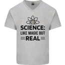 Science Like Magic But Real Funny Geek Nerd Mens V-Neck Cotton T-Shirt Sports Grey