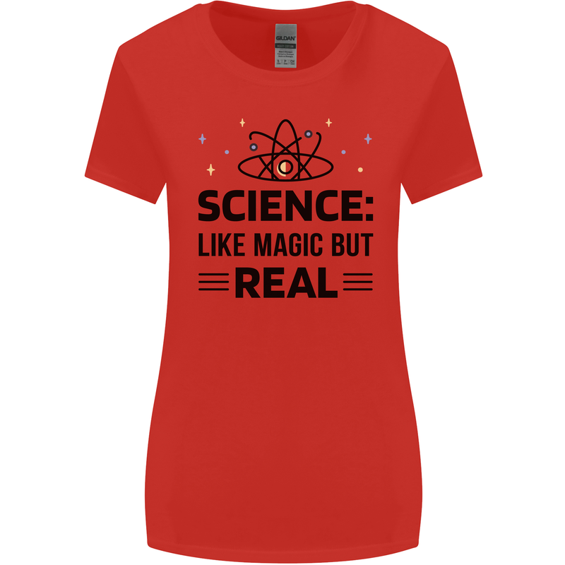 Science Like Magic But Real Funny Geek Nerd Womens Wider Cut T-Shirt Red