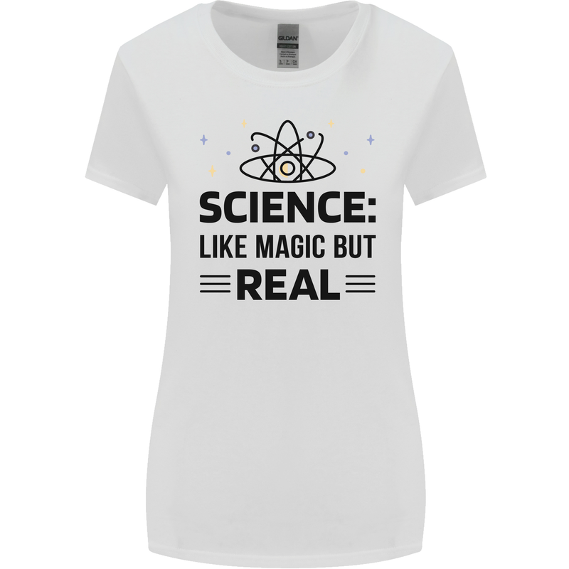 Science Like Magic But Real Funny Geek Nerd Womens Wider Cut T-Shirt White