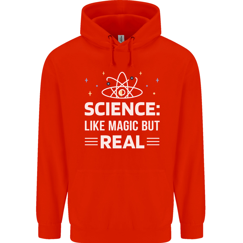 Science Like Magic But Real Funny Nerd Geek Mens 80% Cotton Hoodie Bright Red