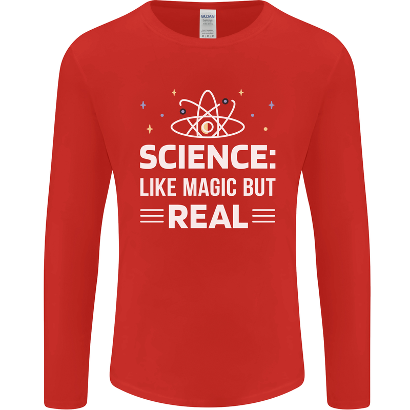 Science Like Magic But Real Funny Nerd Geek Mens Long Sleeve T-Shirt Red