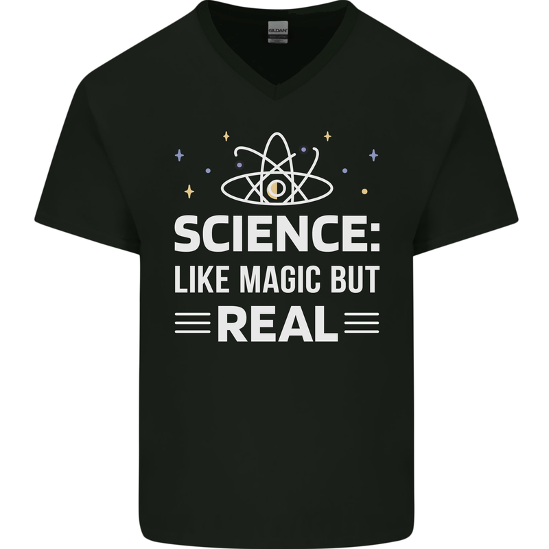 Science Like Magic But Real Funny Nerd Geek Mens V-Neck Cotton T-Shirt Black