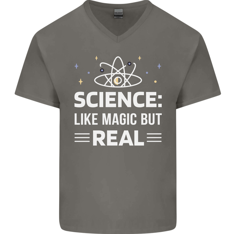 Science Like Magic But Real Funny Nerd Geek Mens V-Neck Cotton T-Shirt Charcoal