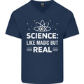 Science Like Magic But Real Funny Nerd Geek Mens V-Neck Cotton T-Shirt Navy Blue