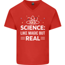 Science Like Magic But Real Funny Nerd Geek Mens V-Neck Cotton T-Shirt Red