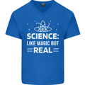 Science Like Magic But Real Funny Nerd Geek Mens V-Neck Cotton T-Shirt Royal Blue