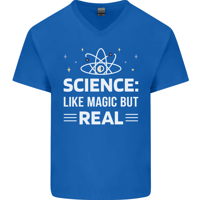 Science Like Magic But Real Funny Nerd Geek Mens V-Neck Cotton T-Shirt Royal Blue