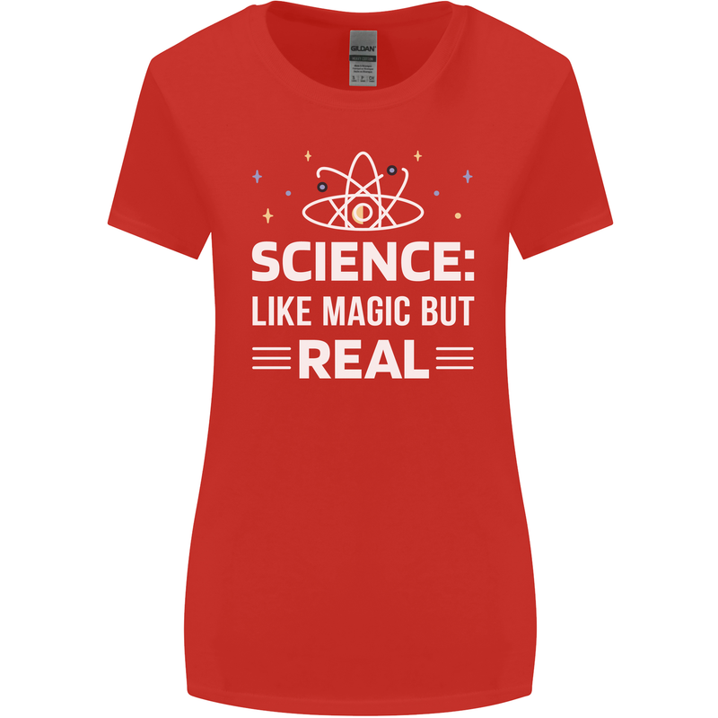 Science Like Magic But Real Funny Nerd Geek Womens Wider Cut T-Shirt Red