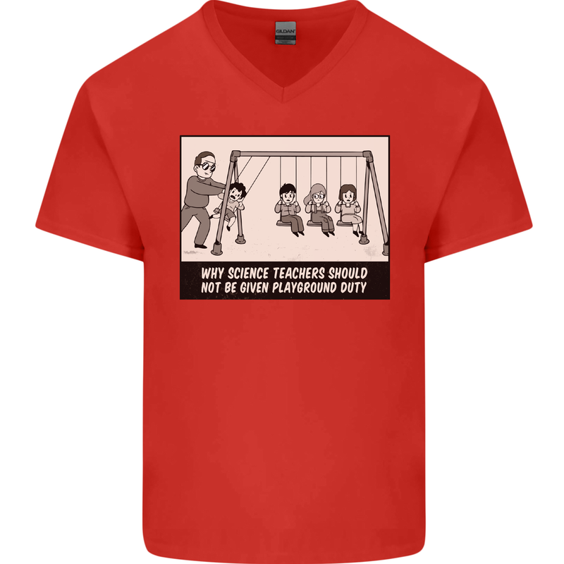 Science Teacher Playground Duty Funny Mens V-Neck Cotton T-Shirt Red