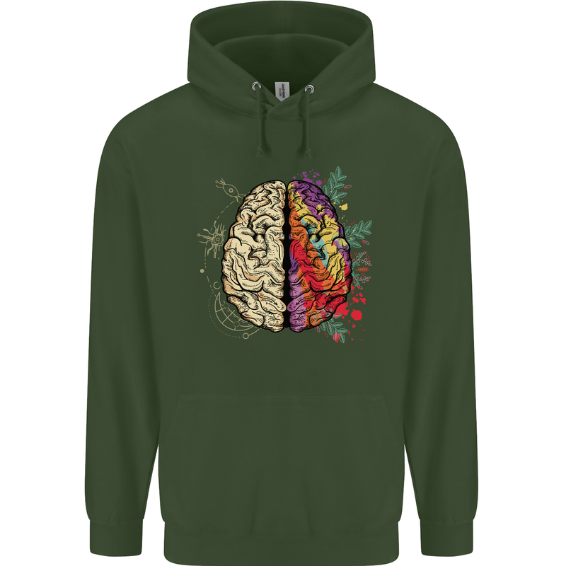 Science vs Artistic Brain Art IQ Physics Mens 80% Cotton Hoodie Forest Green