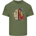 Science vs Artistic Brain Art IQ Physics Mens Cotton T-Shirt Tee Top Military Green