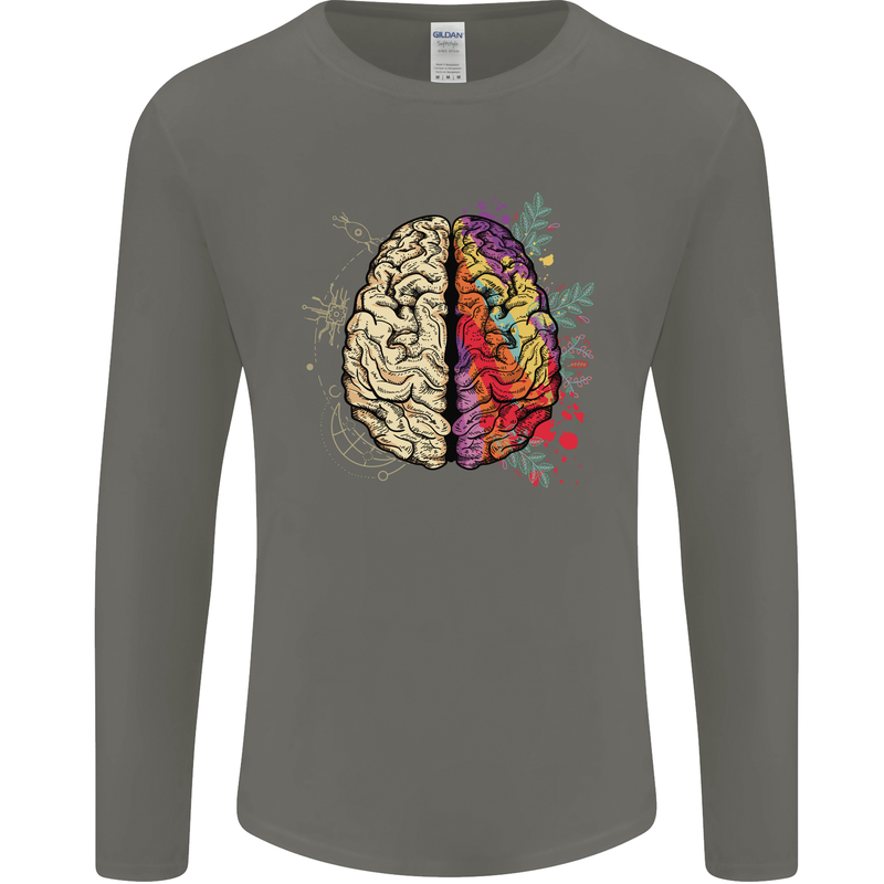 Science vs Artistic Brain Art IQ Physics Mens Long Sleeve T-Shirt Charcoal