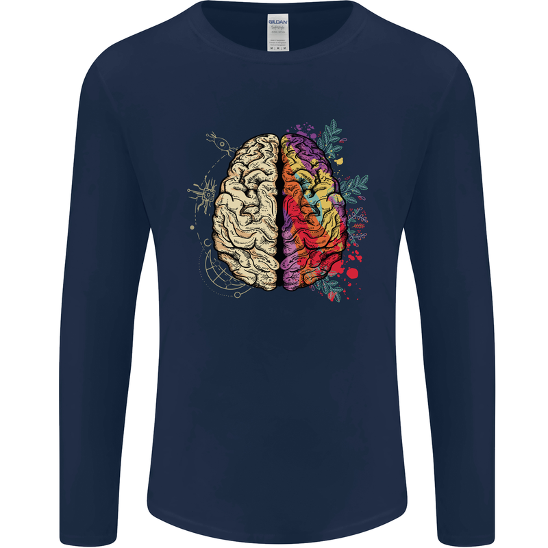 Science vs Artistic Brain Art IQ Physics Mens Long Sleeve T-Shirt Navy Blue
