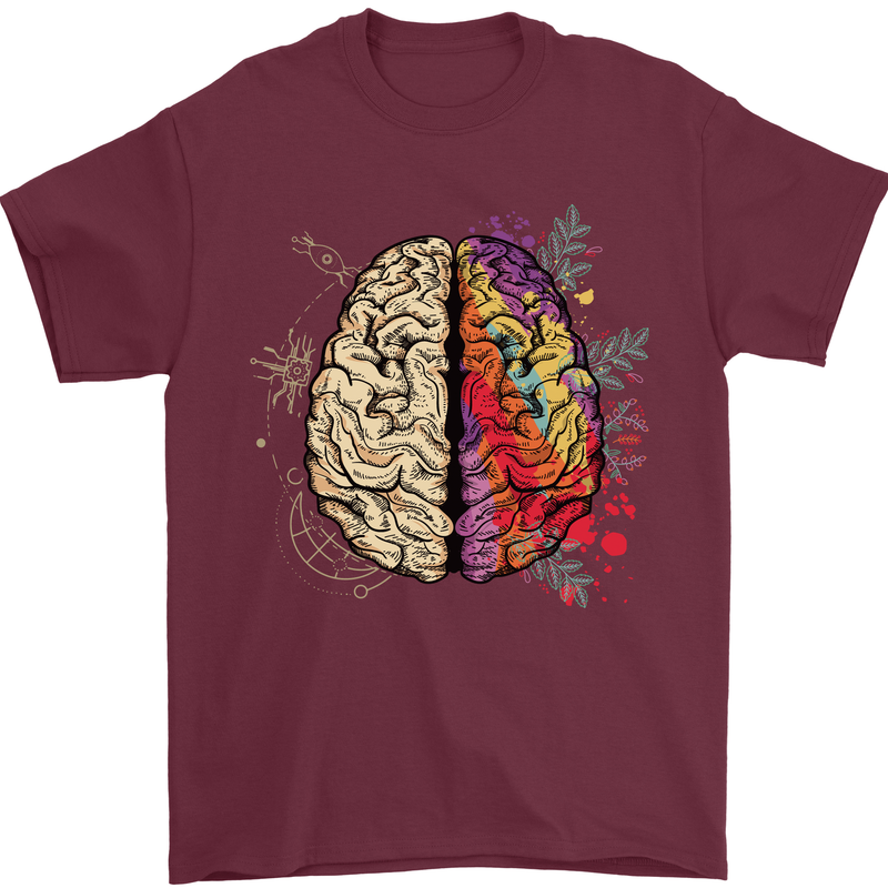 Science vs Artistic Brain Art IQ Physics Mens T-Shirt 100% Cotton Maroon