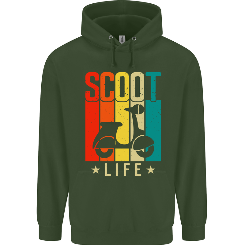 Scoot Life Scooter Motorcycle Childrens Kids Hoodie Forest Green