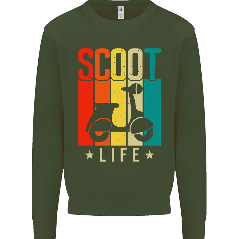 Scoot Life Scooter Motorcycle Kids Sweatshirt Jumper Forest Green