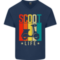 Scoot Life Scooter Motorcycle Mens V-Neck Cotton T-Shirt Navy Blue