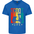 Scoot Life Scooter Motorcycle Mens V-Neck Cotton T-Shirt Royal Blue