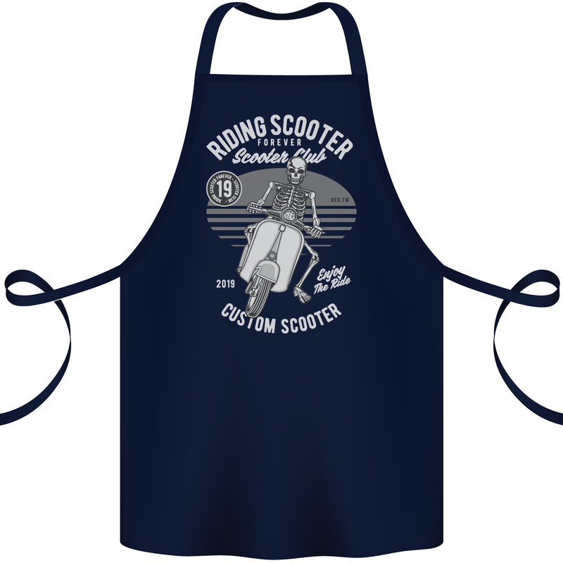 Scooter Club Motorbike Motorcycle Skull Cotton Apron 100% Organic Navy Blue