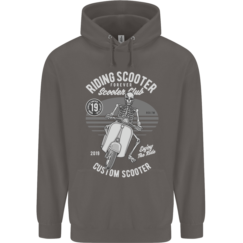 Scooter Club Motorbike Motorcycle Skull Mens 80% Cotton Hoodie Charcoal