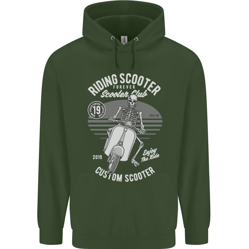 Scooter Club Motorbike Motorcycle Skull Mens 80% Cotton Hoodie Forest Green