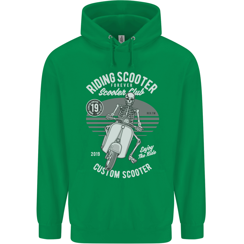 Scooter Club Motorbike Motorcycle Skull Mens 80% Cotton Hoodie Irish Green