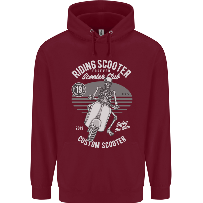 Scooter Club Motorbike Motorcycle Skull Mens 80% Cotton Hoodie Maroon