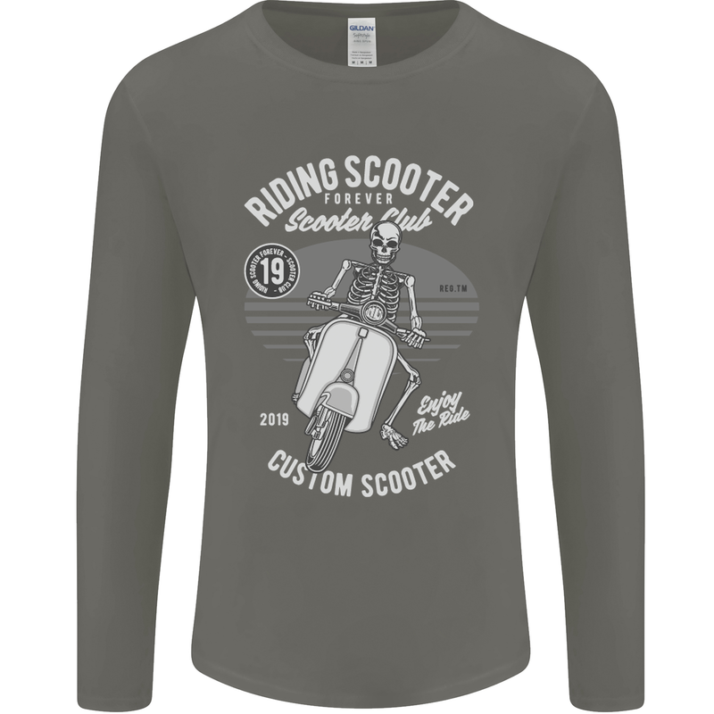 Scooter Club Motorbike Motorcycle Skull Mens Long Sleeve T-Shirt Charcoal
