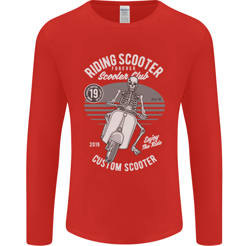 Scooter Club Motorbike Motorcycle Skull Mens Long Sleeve T-Shirt Red