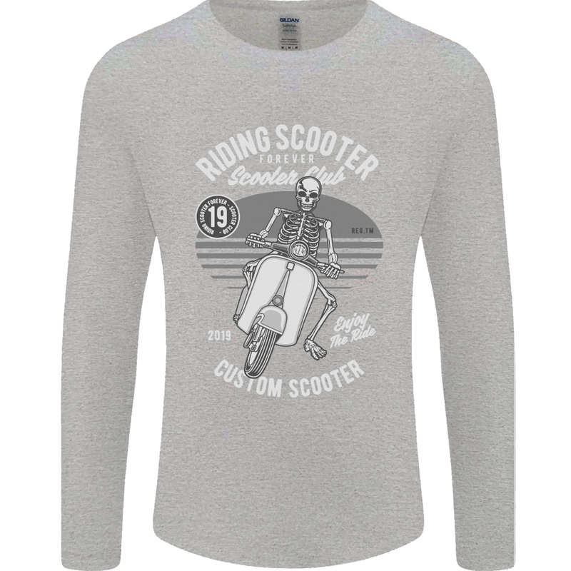 Scooter Club Motorbike Motorcycle Skull Mens Long Sleeve T-Shirt Sports Grey
